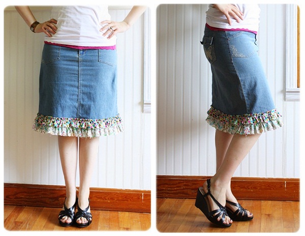 jean skirt with ruffles