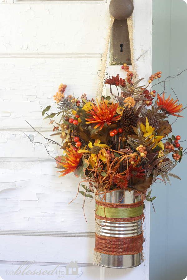 Easy Fall Flower Can Door Decor