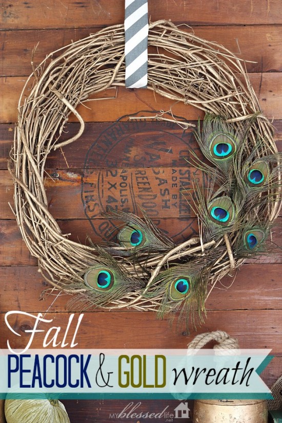 Fall Peacock & Gold Wreath | MyBlessedLife.net