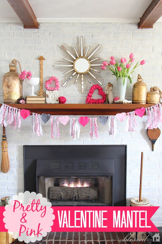 Pretty & Pink Valentine Mantel | MyBlessedLife.net