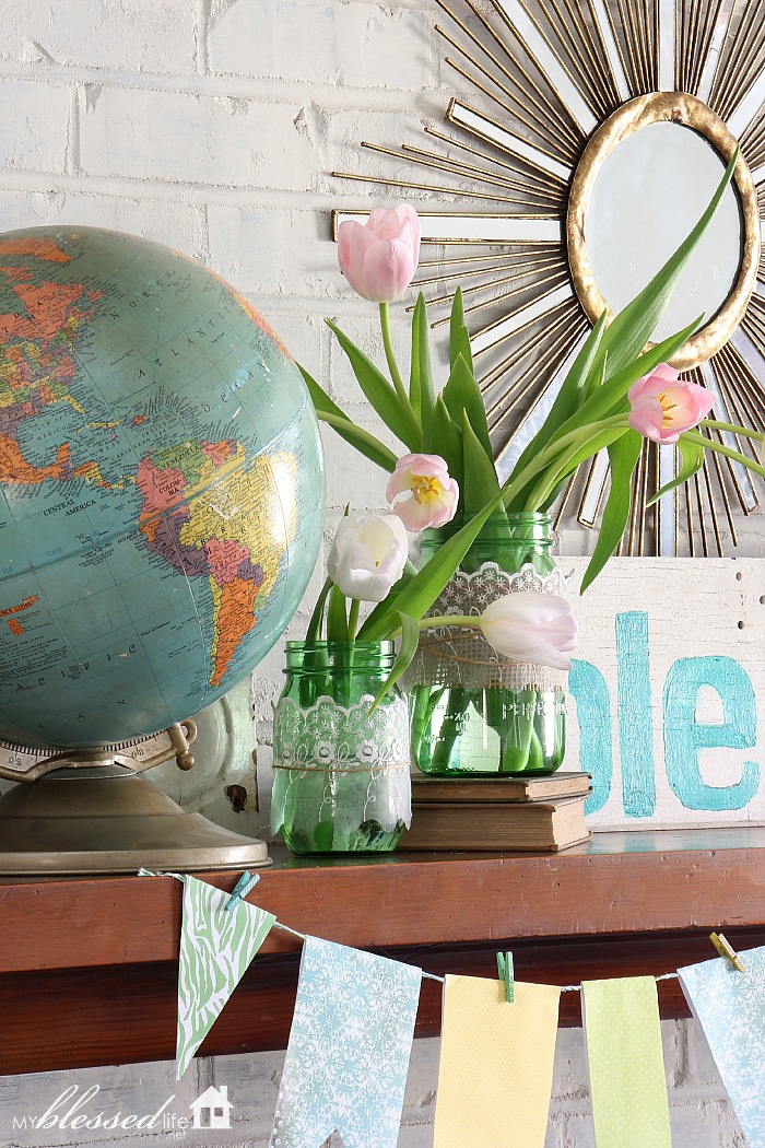 Beautiful Spring Mantel | MyBlessedLife.net