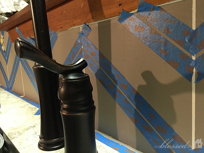 Easy DIY Herringbone Tile Painted Backsplash | MyBlessedLife.net